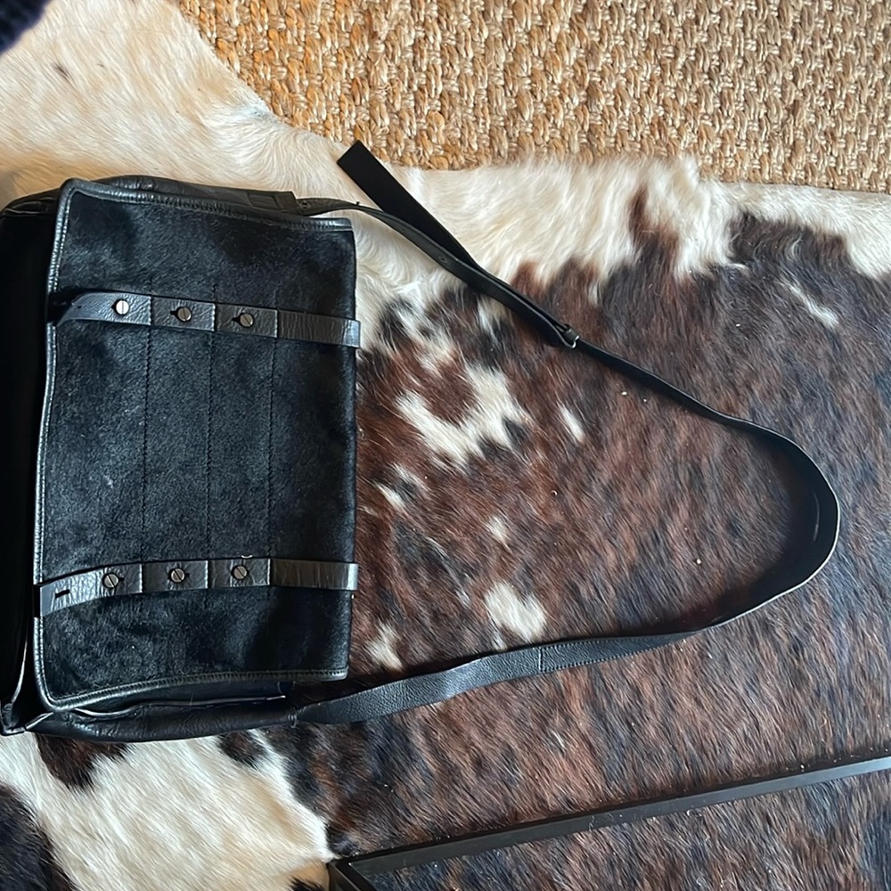 Black leather and cowhide bag
